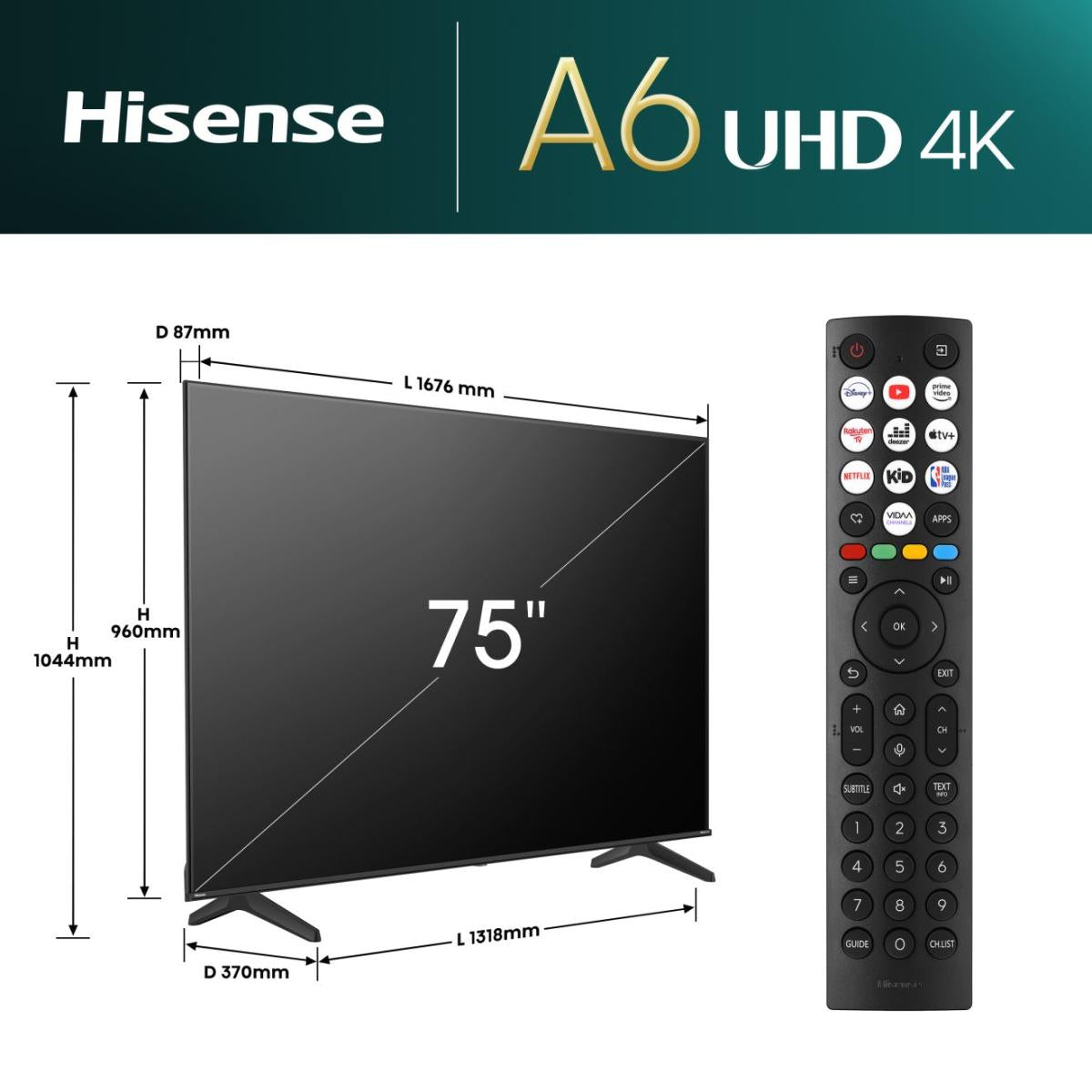 Hisense 75E6NT – 75" TV – 4K UHD – LCD (DLED) – VIDAA U7.6 – 60 Hz – Dolby Vision