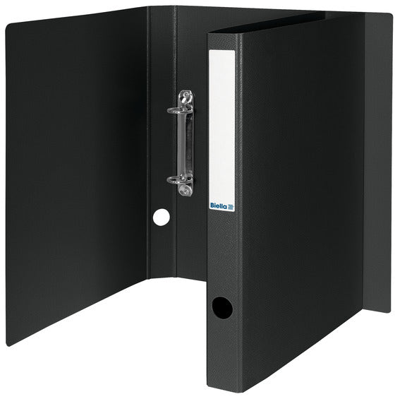 Biella Ringbuch Viria – A4 Hochformat – 2-Ring, Ø 25 mm, Rücken 31 mm – Schwarz, Karton, mit Griffloch