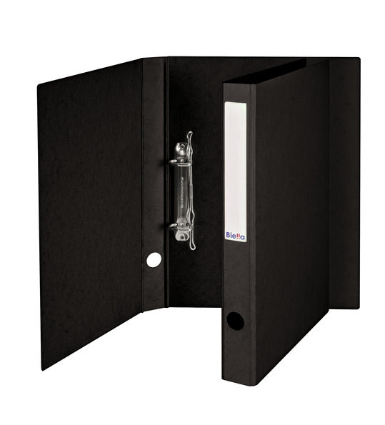 Biella Zeigebuch – A4 Hochformat – 2-Ring Bügelmechanik, Ø 25 mm, Rücken 31 mm – Schwarz, Karton, mit Griffloch