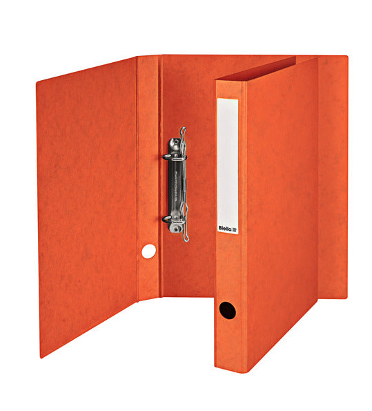 Biella Ordner – A4 hoch – 2-Ring-Bügelmechanik, Ø 25 mm, Rücken 31 mm – orange, mit Niederhalter, mit Griffloch