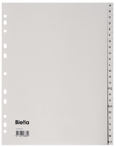 Biella Register – Vollformat, 24-teilig, PP, grau, vorgedruckt, für A4 hoch überbreit