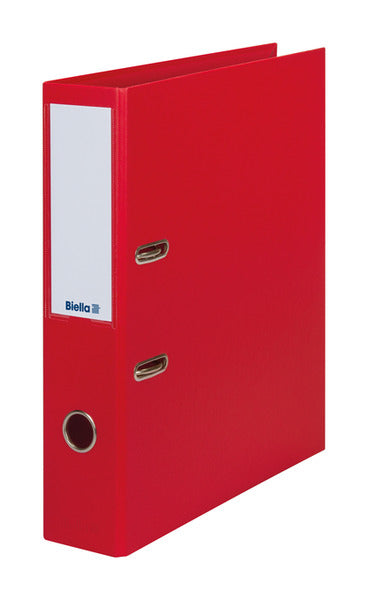 Biella Ordner – A4 hoch – 2-Ring Hebelmechanik, Rücken 70 mm – rot, mit Niederhalter, mit Griffloch
