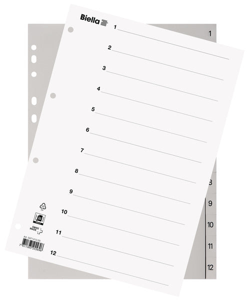 Biella Register A4 hoch – Monate Jan.–Dez., PP grau, mit Indexblatt