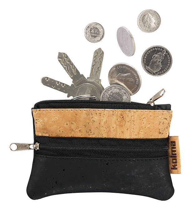 Kolma Reissverschlusstasche – Kork, Schwarz/Braun – mit Mini, 80×130 mm