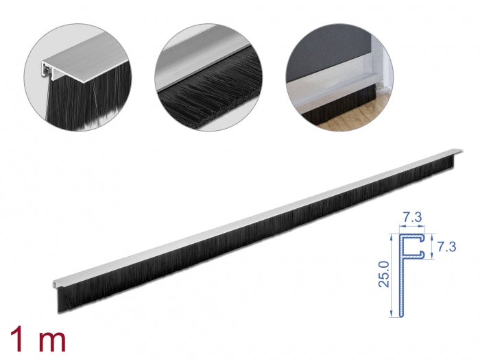 DeLOCK Bürstenstreifen Alu-Profil (gewinkelt) – Silber, 40 mm × 1 m