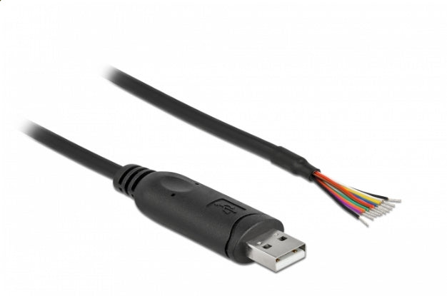 DeLOCK Adapterkabel USB-A zu RS-232 – USB 2.0 (480 Mbit/s), 2 m, 9 offene Kabelenden, geschirmt, Schwarz