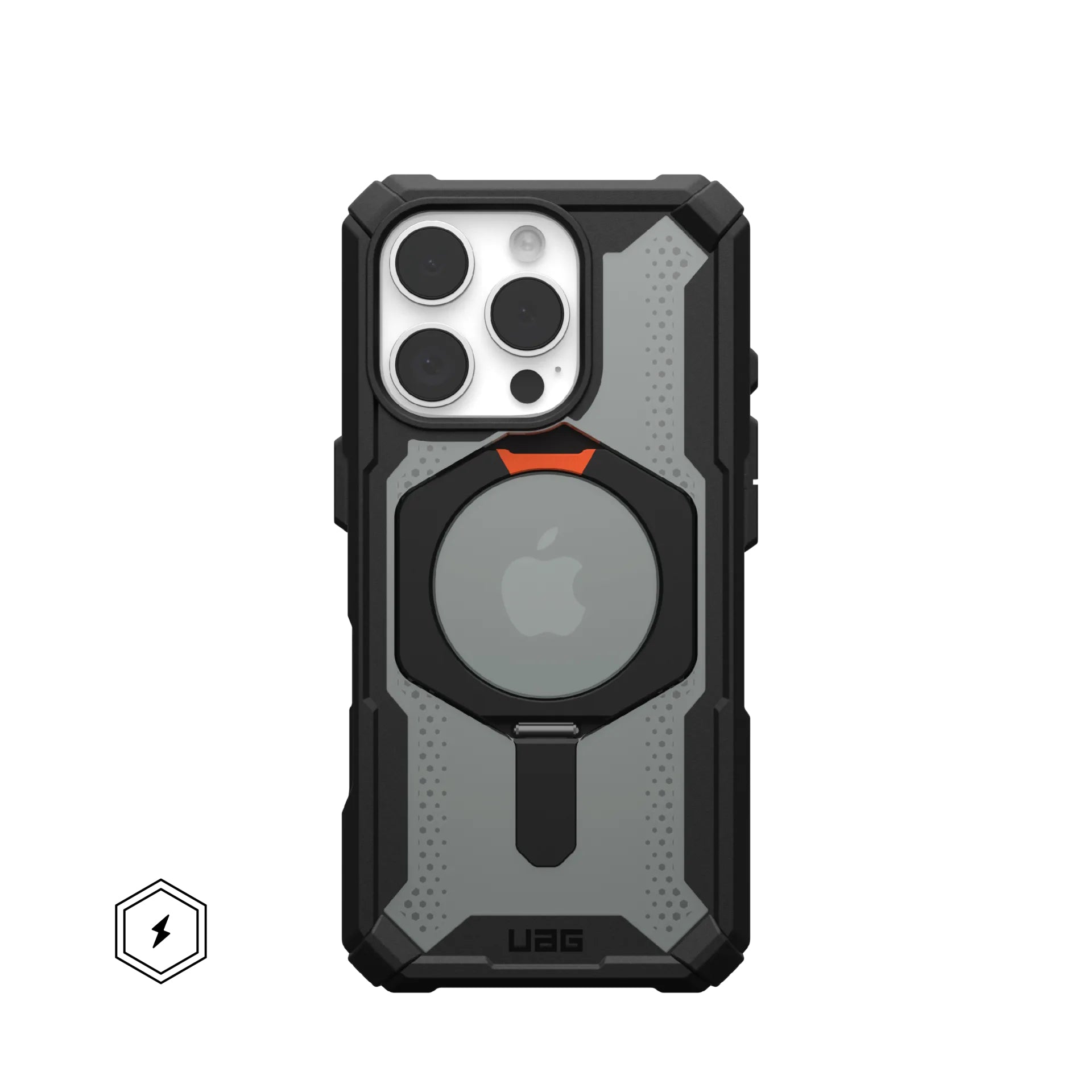 Urban Armor Gear Backcover Plasma XTE – für Apple iPhone 16 Pro – schwarz/orange – MagSafe kompatibel