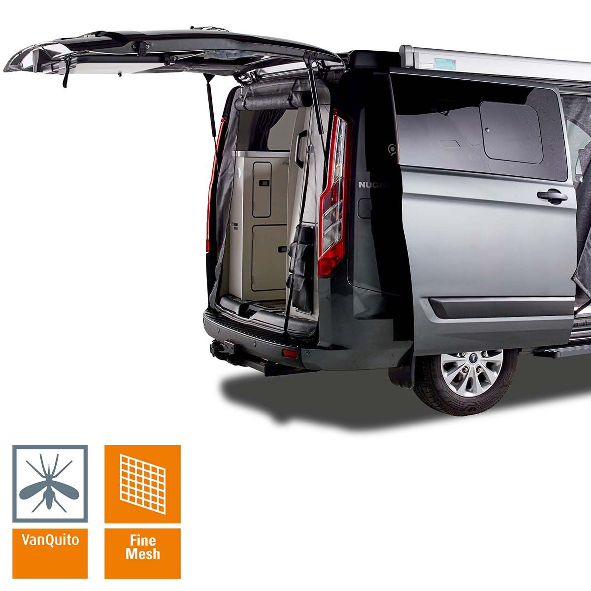 VanQuito Heckmoskitonetz – mit Reissverschluss – für Ford (Heckklappe) – schwarz, Polyester – 1 Stk.