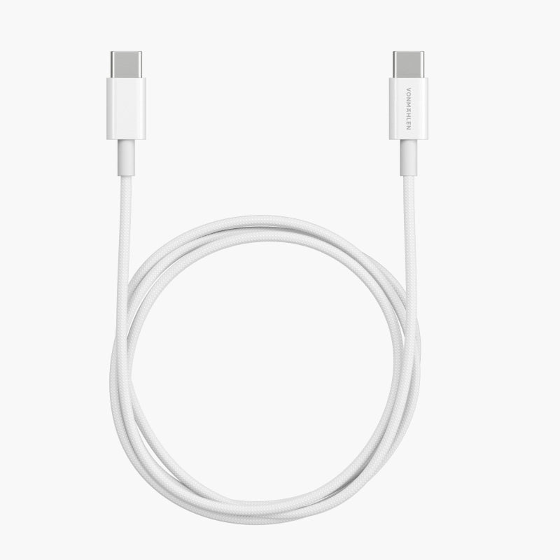 Vonmählen USB-C auf USB-C Kabel – USB 2.0 (480 Mbit/s) – 1 m – PD 60 W – Abgewinkelt, Nylon – Weiss