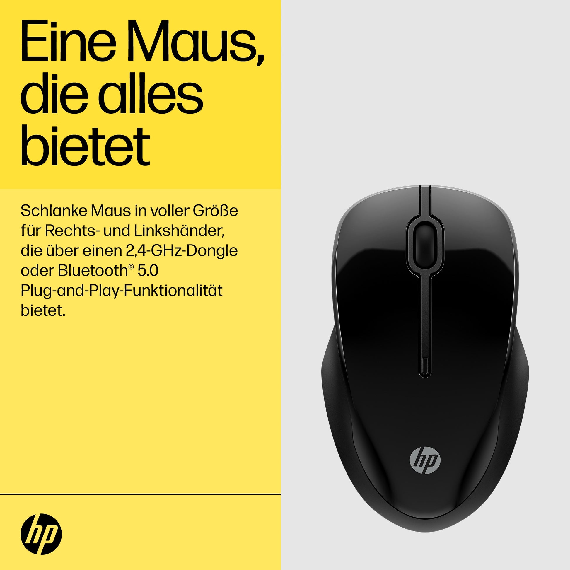 HP 250 Dual Maus – Kabellos (Bluetooth/2,4 GHz), 1600 DPI, Beidhändig, Schwarz