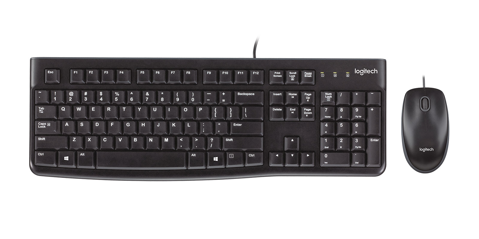 Logitech MK120 – Tastatur, kabelgebunden (USB-A), US-Layout (EN), Fullsize (mit Ziffernblock), schwarz
