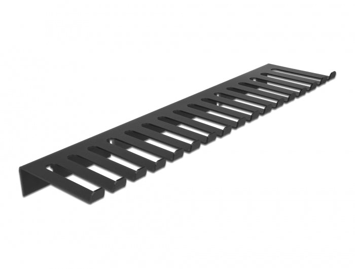 DeLOCK Kabelhalter, 16 Ringe, Ø bis 8 mm, 19" Rack, 325×90×25 mm – Schwarz