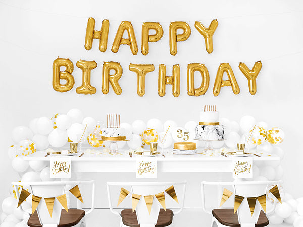 PartyDeco Folienballon Happy Birthday – Gold – 340 × 35 cm – 1 Stk