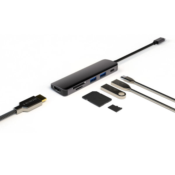 4smarts 4S468782 Multiport-Adapter – USB-C, 1× HDMI, 2× USB-A, 100 W PD, SD/microSD, für Geräte mit USB-C