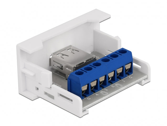 DeLOCK Easy 45 Modul Adapter USB-A Buchse zu Terminalblock – USB 2.0 (480 Mbit/s) – 22,5 × 45 × 33 mm – Weiss