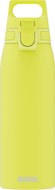 SIGG Shield One Kindertrinkflasche 1 l – Druckknopfdeckel, Edelstahl, Gelb