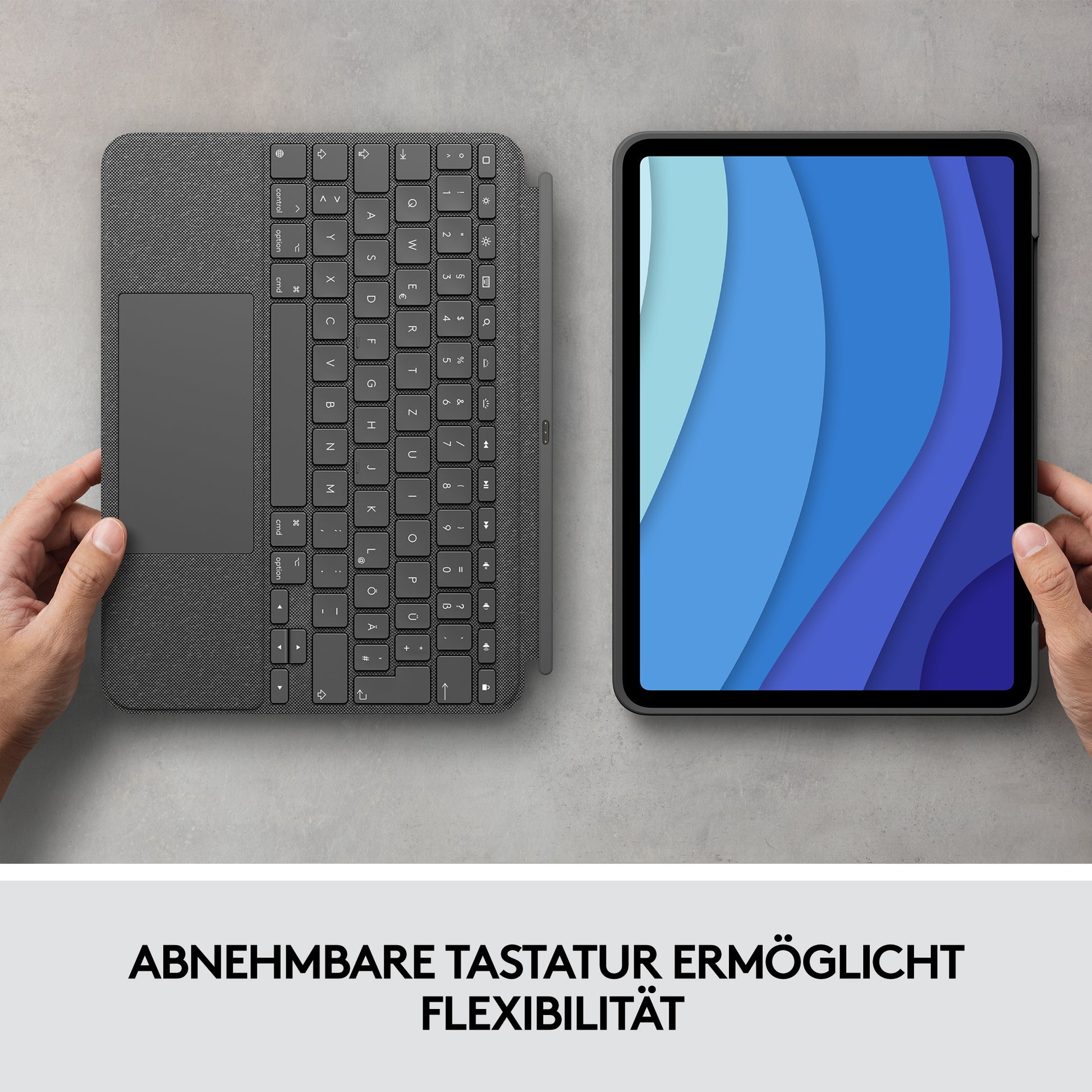 Logitech Combo Touch – Tastatur, UK-Layout (EN), mit Touchpad, Grau – für iPad Pro 11"