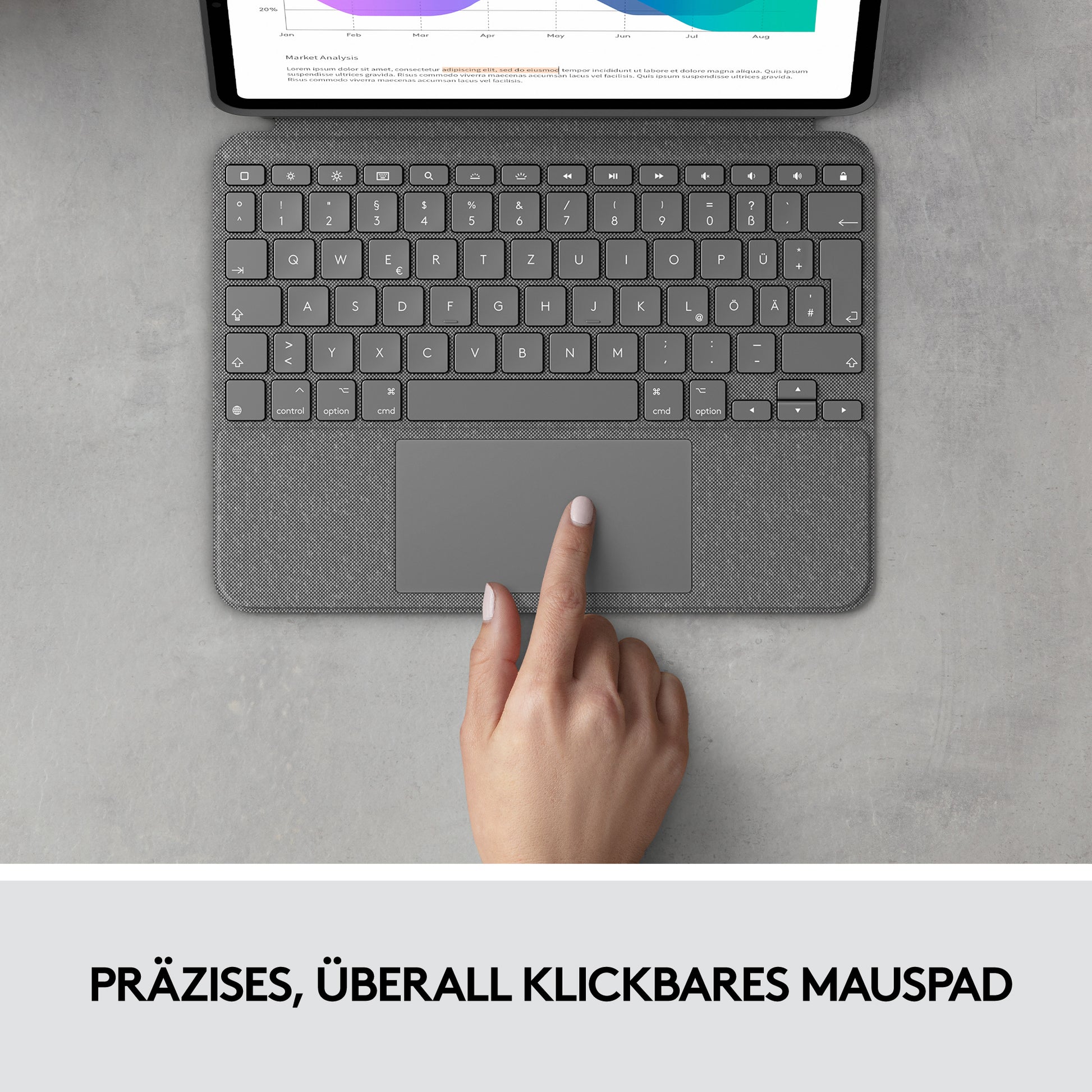Logitech Combo Touch – Tastatur, UK-Layout (EN), mit Touchpad, Grau – für iPad Pro 11"