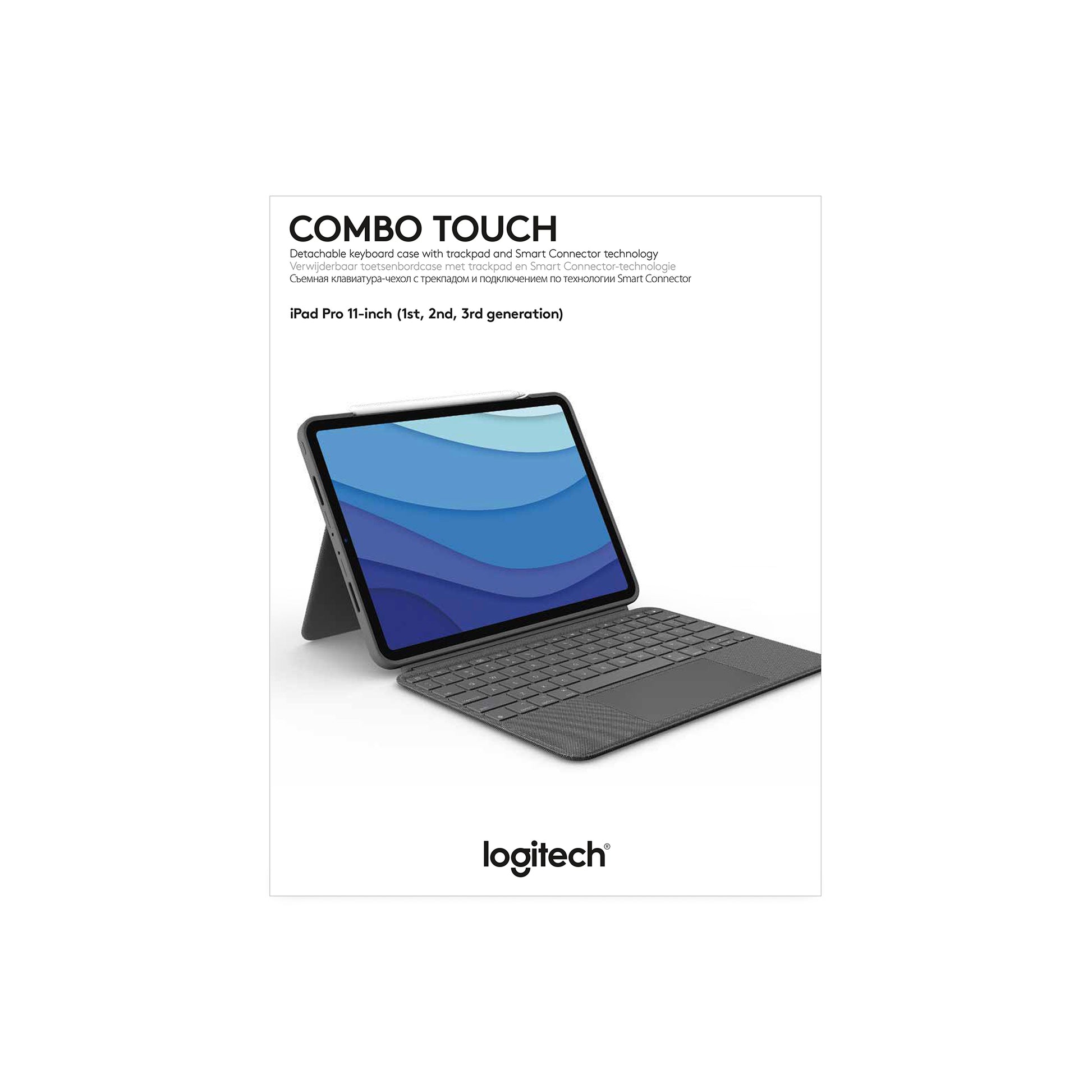 Logitech Combo Touch – Tastatur, UK-Layout (EN), mit Touchpad, Grau – für iPad Pro 11"