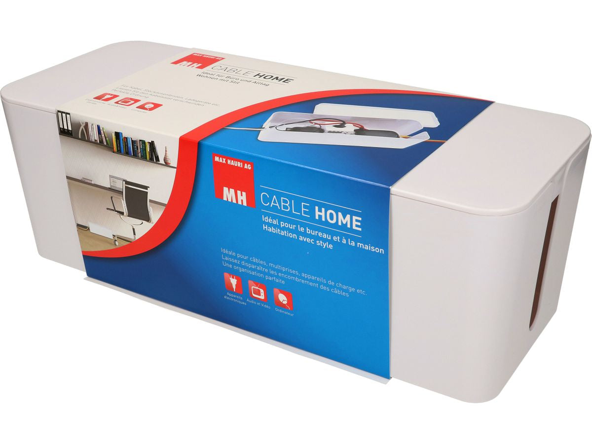 Max Hauri AG Max Hauri Kabelbox – mit Steckerleiste (7 AC-Ausgänge), Ein-/Ausschalter – Kunststoff – Weiss – 138 × 155 × 40