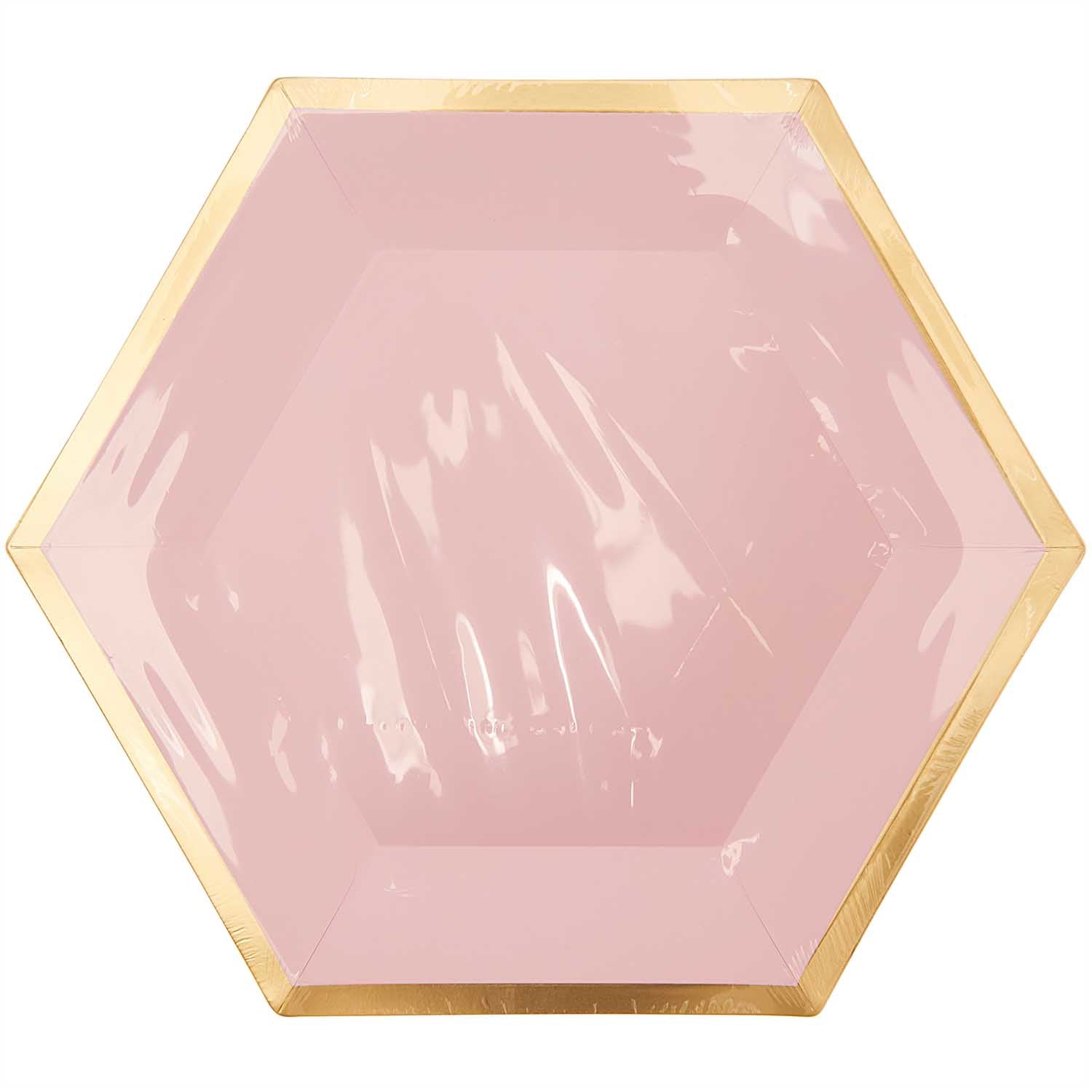 Rico Design Teller, Papier/Karton, Sechseck – 27 × 23,5 cm, Rosa/Gold – 10 Stk.