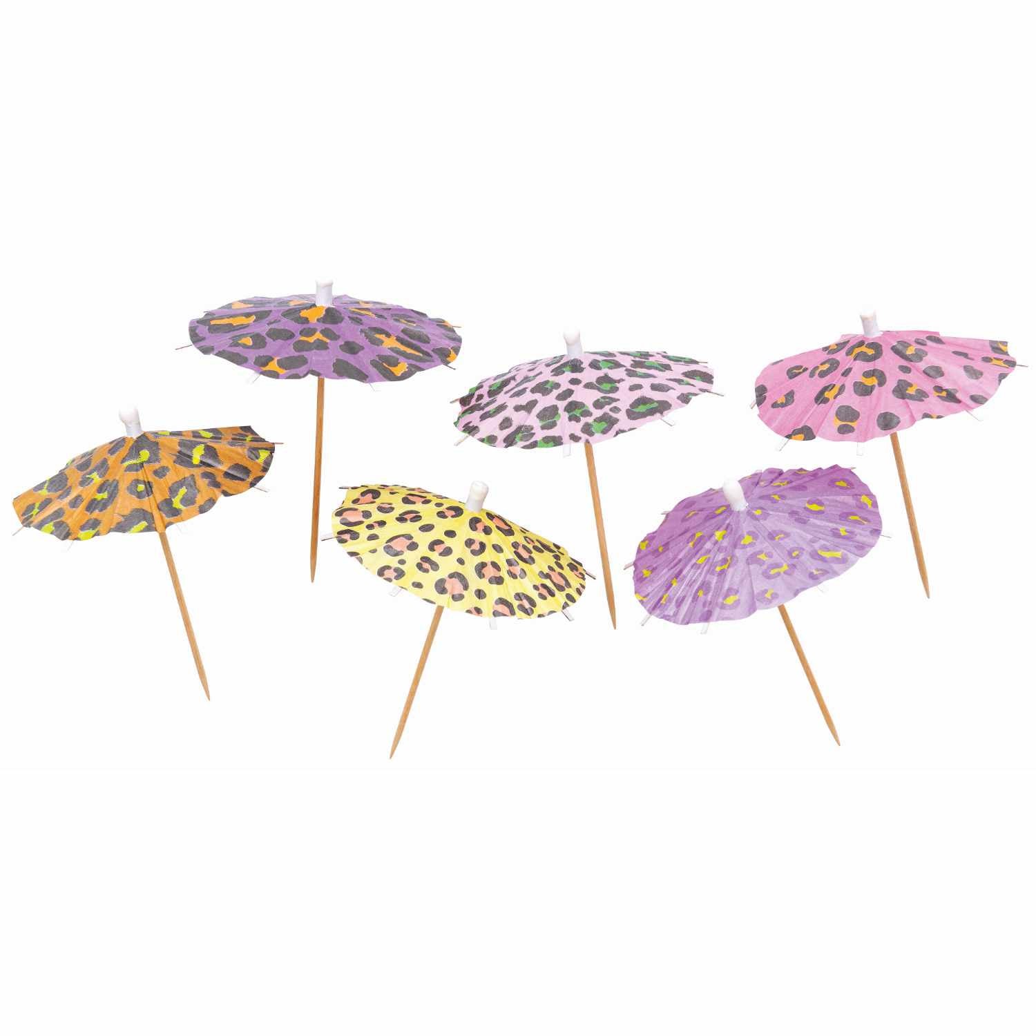 Rico Design Party-Piekser Schirmchen Leo – mehrfarbig – Ø 8,3 cm × 10 cm – Papier/Holz – 12 Stk