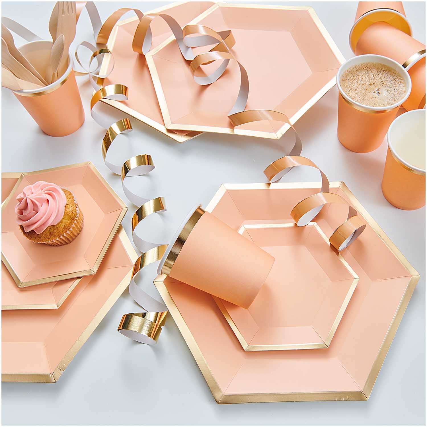 Rico Design Teller, Papier/Karton, Sechseck – 27 × 23,5 cm, Gold/Aprikose – 10 Stk.