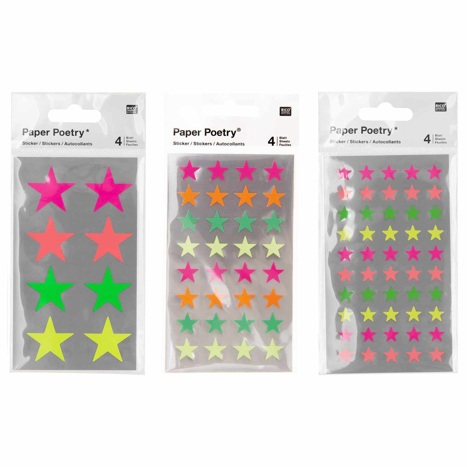 Rico Design Sticker, Sterne, mehrfarbig, 4 Bögen, 7 × 15,5 cm