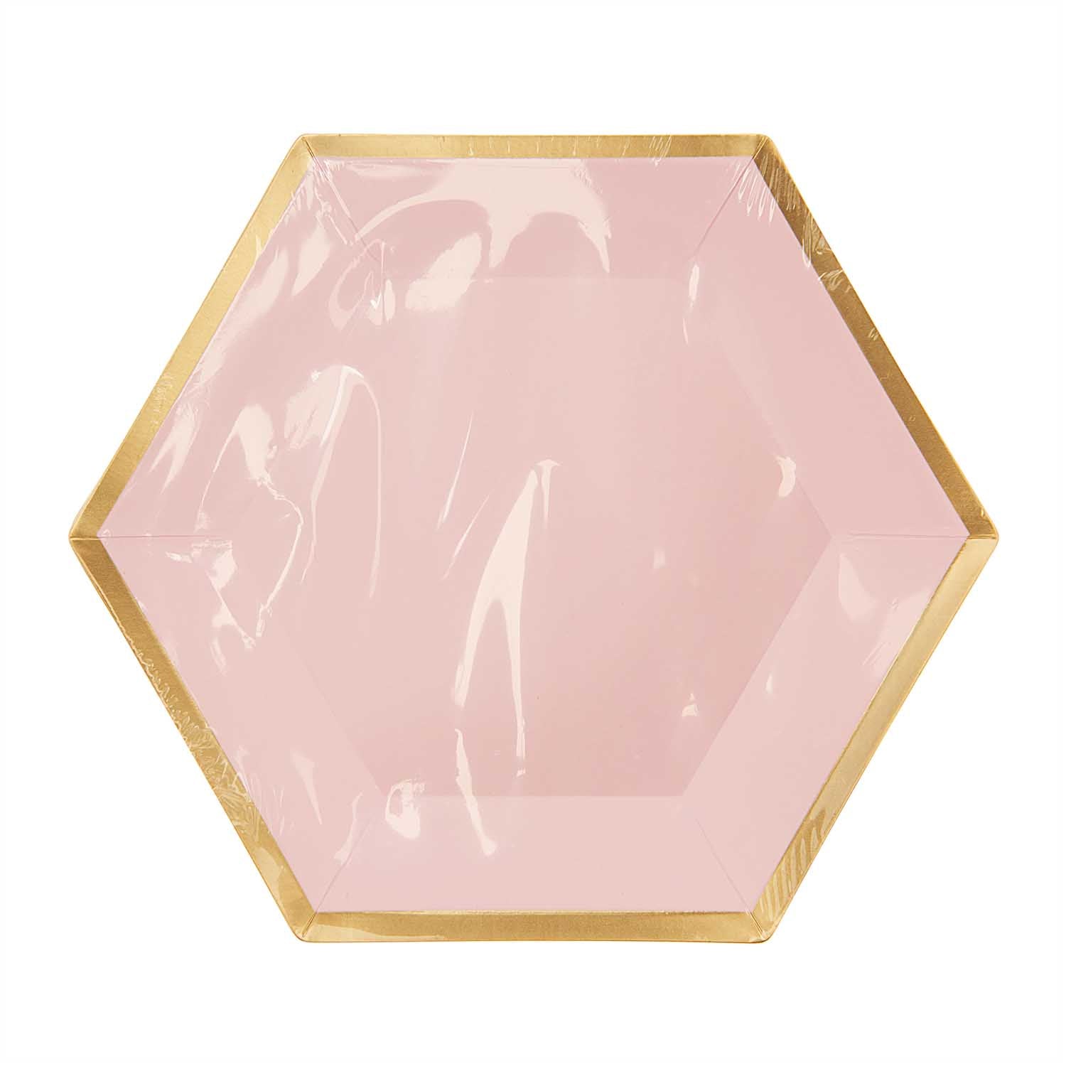 Rico Design Teller, Papier/Karton Sechseck – 16 × 13,5 cm, gold/rosa – 10 Stk.