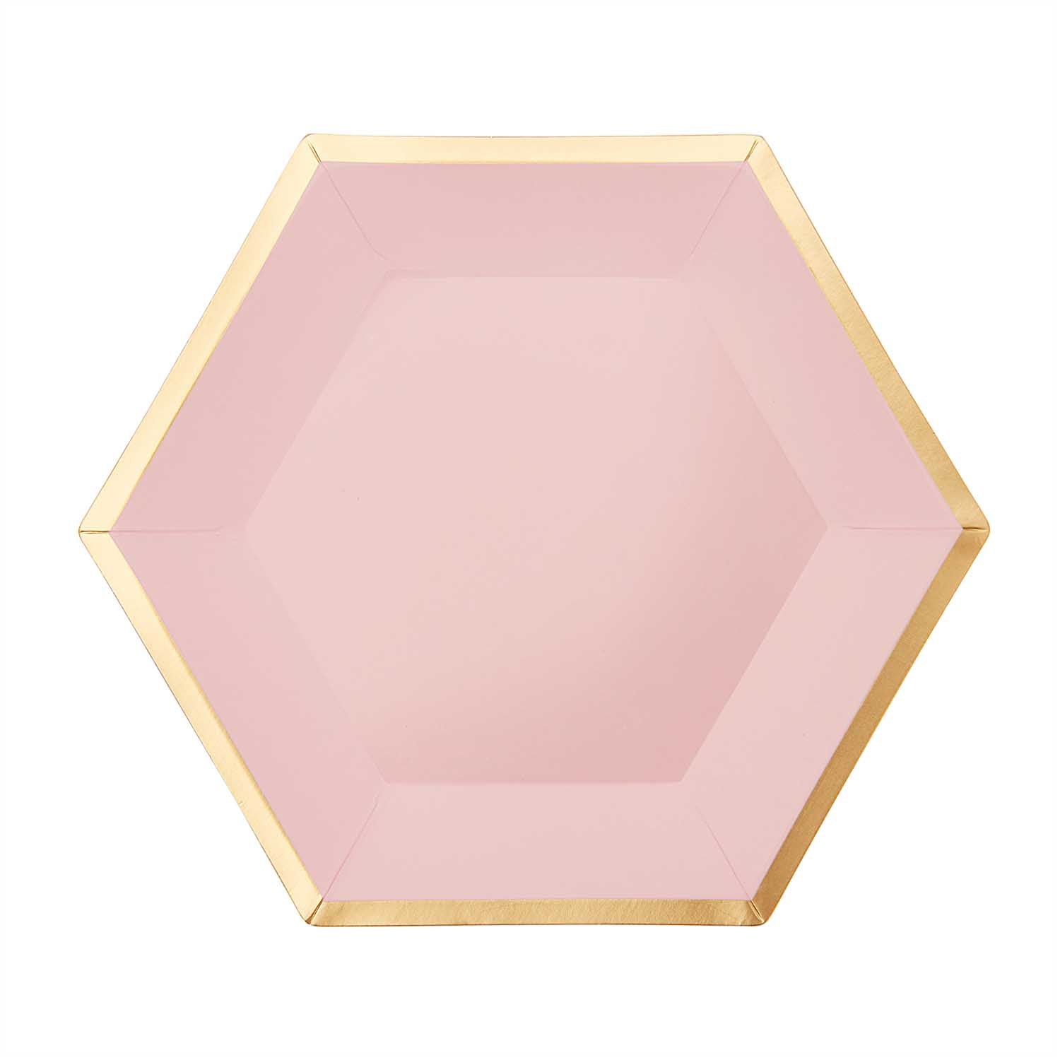 Rico Design Teller, Papier/Karton Sechseck – 16 × 13,5 cm, gold/rosa – 10 Stk.