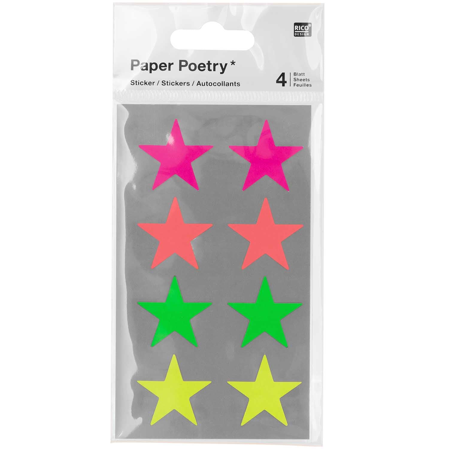 Rico Design Sticker, Sterne, mehrfarbig, 4 Bögen, 7 × 15,5 cm