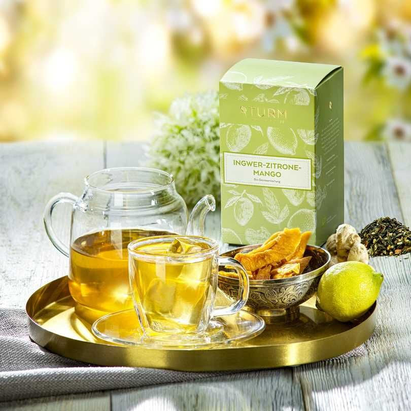 Turm Kaffee Grüntee Ingwer, Zitrone & Mango – Teebeutel 20 Beutel – Bio
