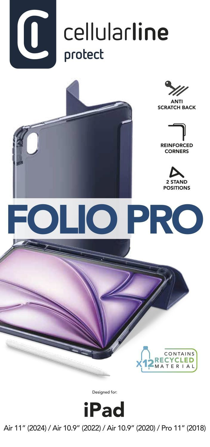 Cellularline Tablet-Hülle für iPad Air 11" (M2/2024), iPad Air 10,9" (2022), iPad Pro 11" (2018) – Blau