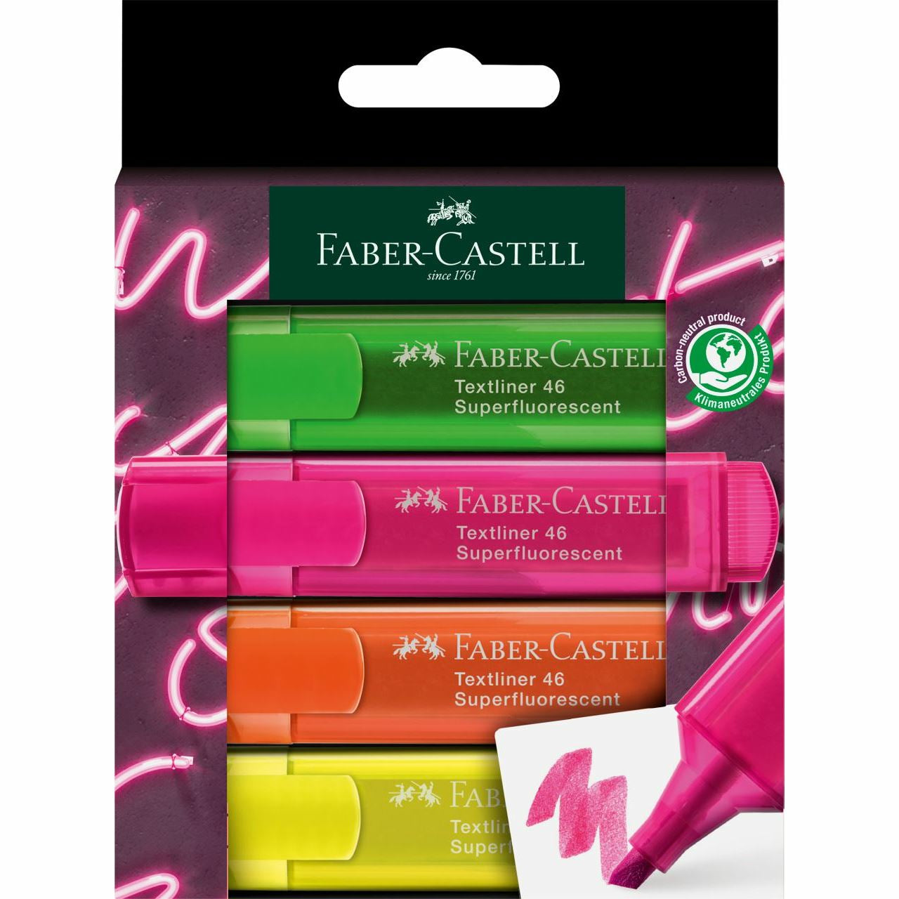 Faber-Castell Textmarker Set 4 Farben – Keilspitze, 1–5 mm, nachfüllbar, auf Wasserbasis