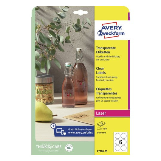 Avery Folienetiketten, Ø 80 mm, Transparent, Folie, Permanent