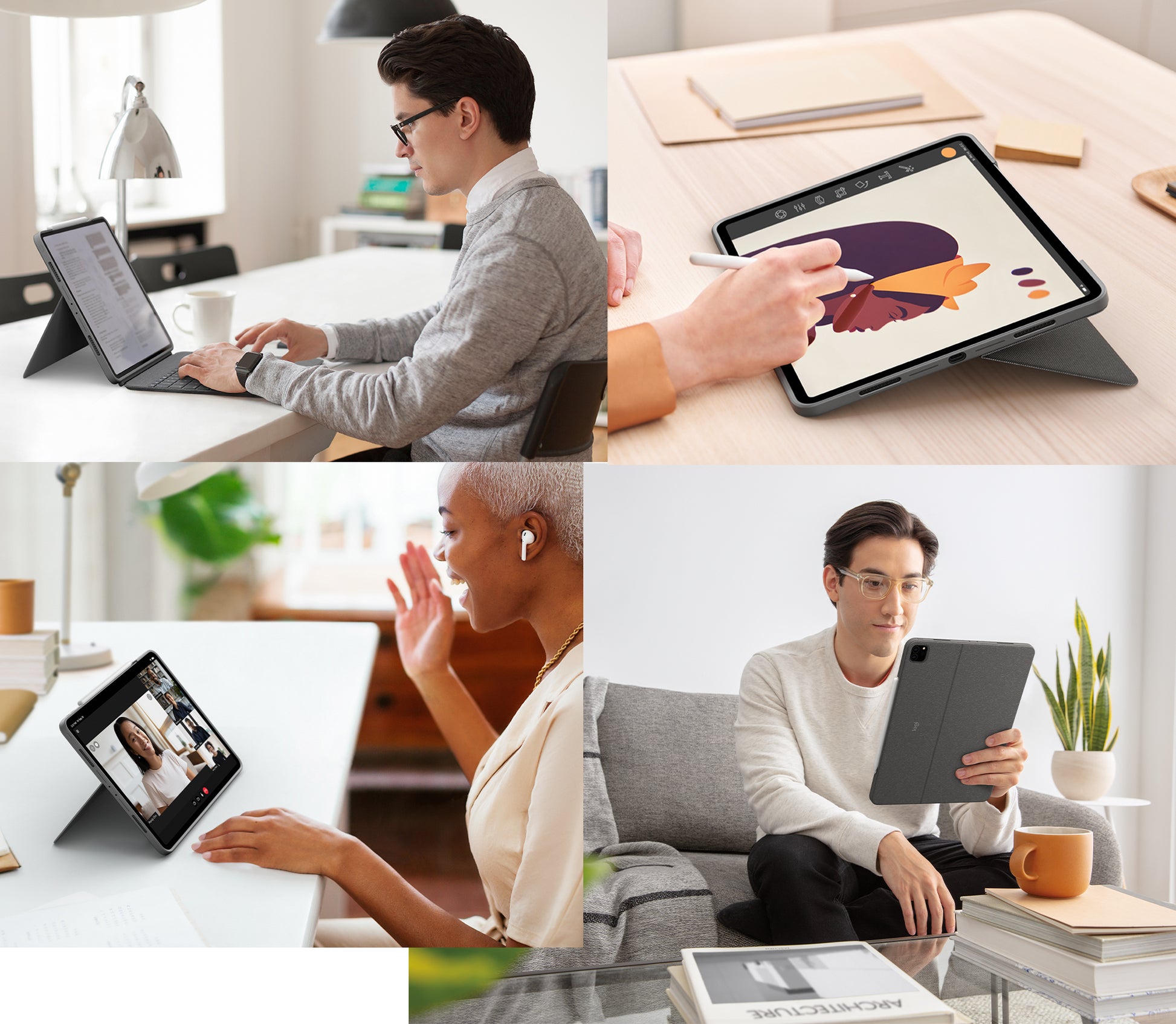 Logitech Combo Touch – Tastatur, FR-Layout (FR), mit Touchpad, Grau – für iPad Pro 12,9" (5. Generation)