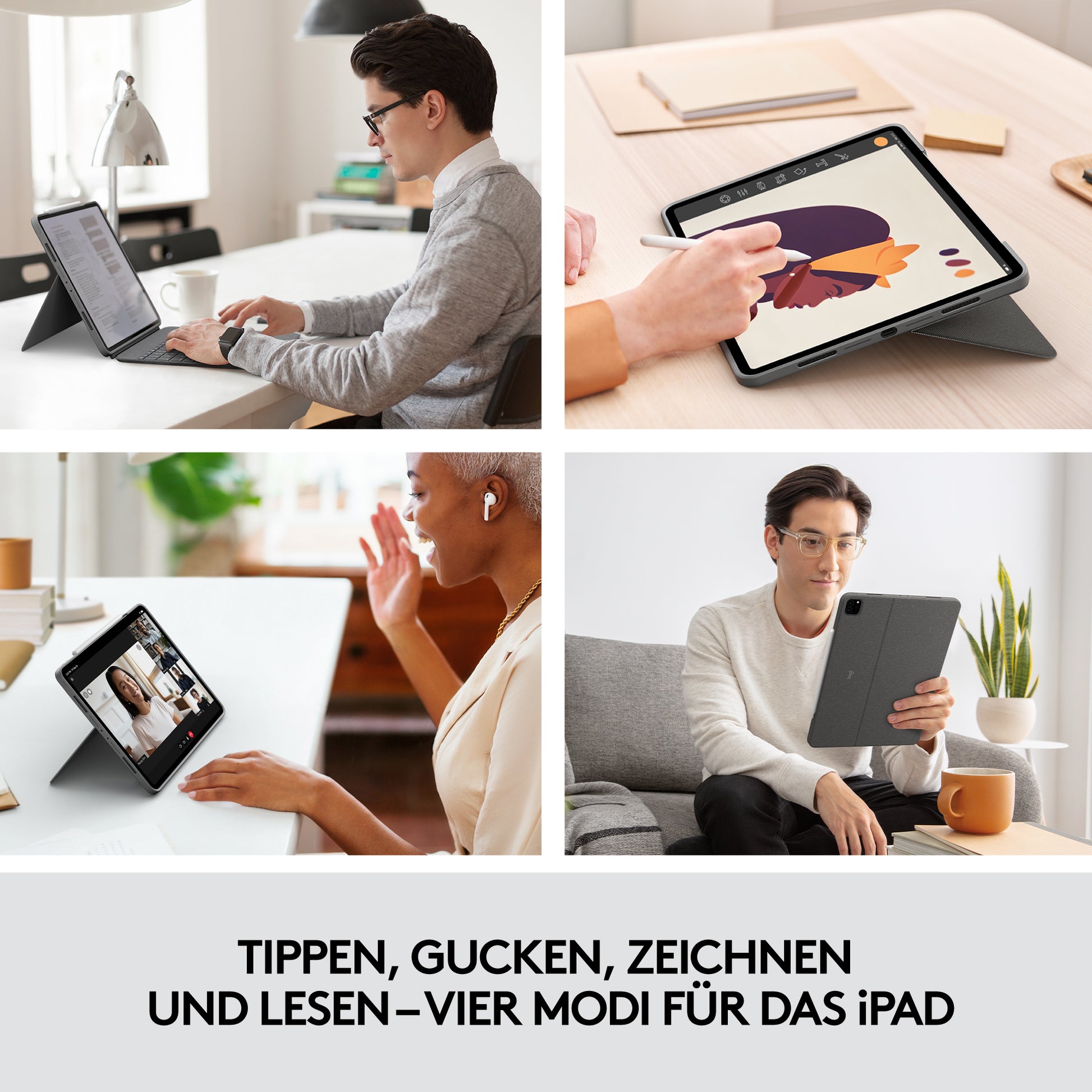 Logitech Combo Touch – Tastatur, FR-Layout (FR), mit Touchpad, Grau – für iPad Pro 12,9" (5. Generation)