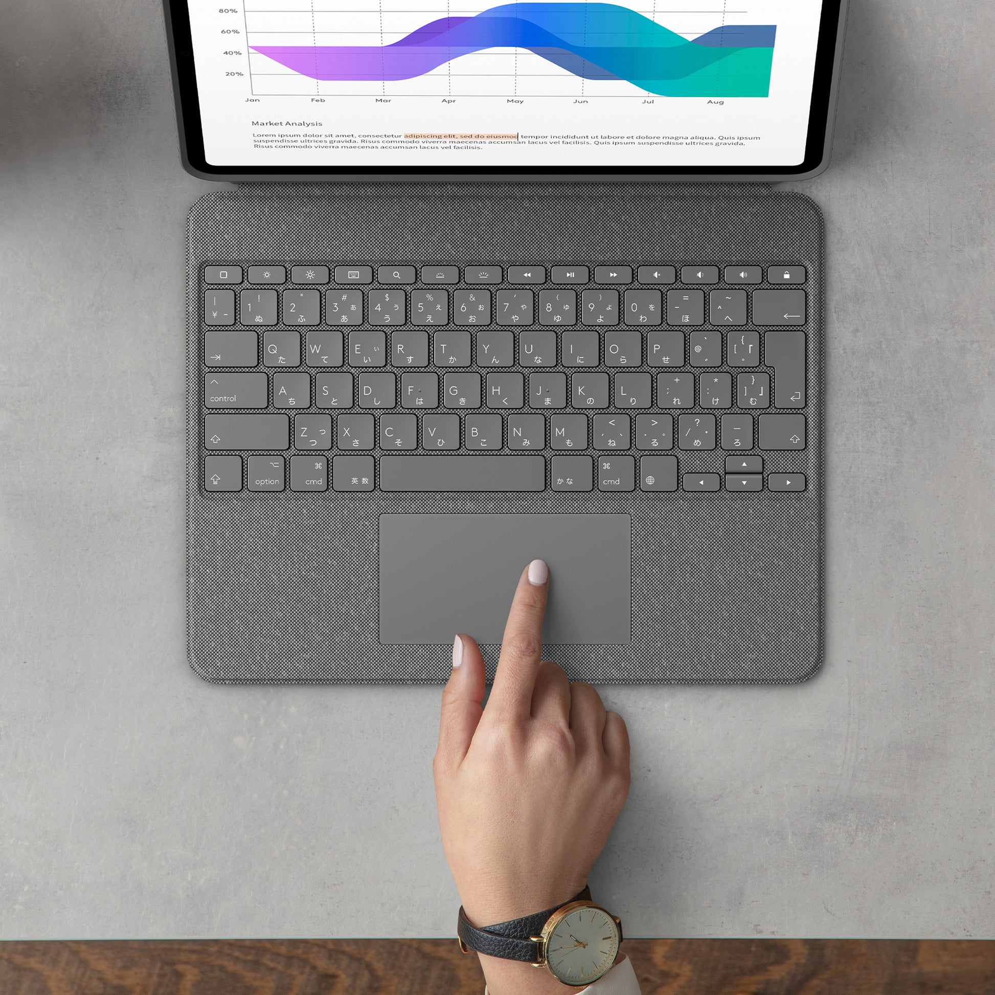 Logitech Combo Touch – Tastatur, CH-Layout (DE-CH), mit Touchpad, Grau – für iPad Pro 12,9" (5. Gen)