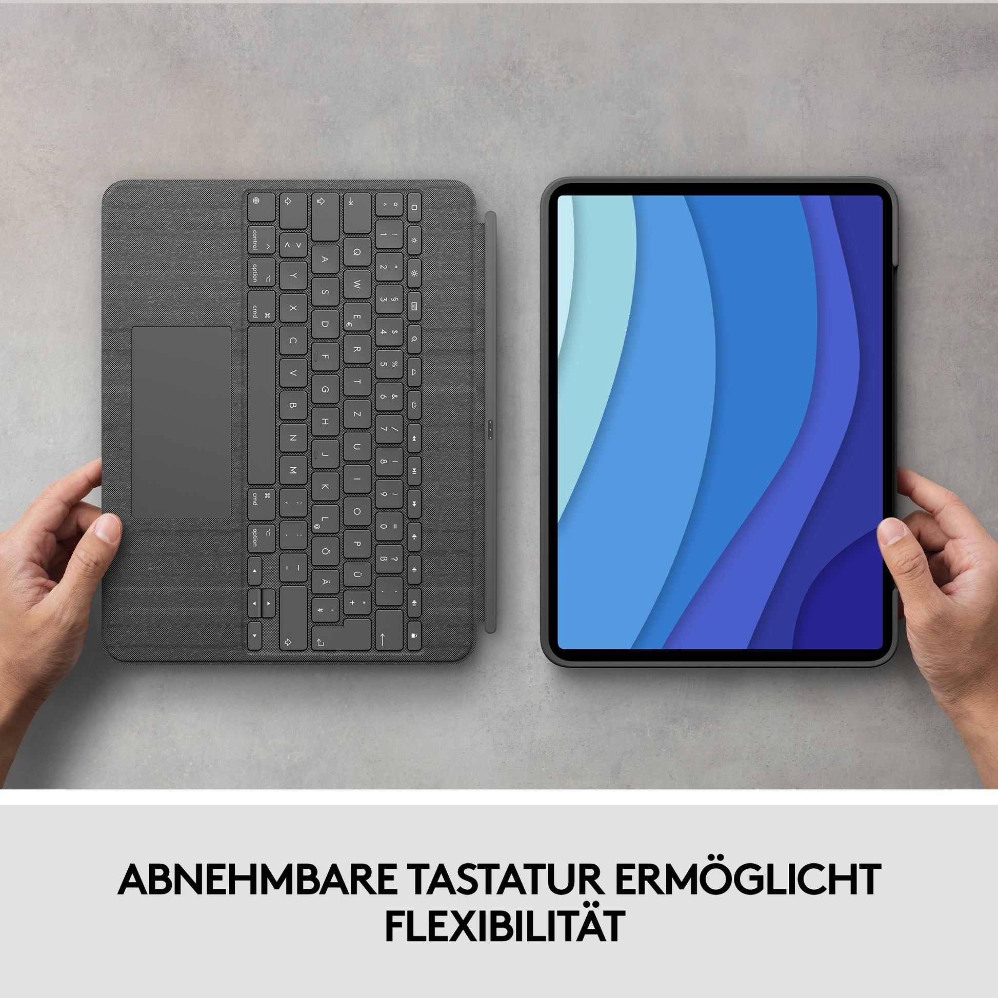 Logitech Tastatur, US-Layout (EN), mit Touchpad, Grau – für iPad Pro 12,9" (5. Generation)