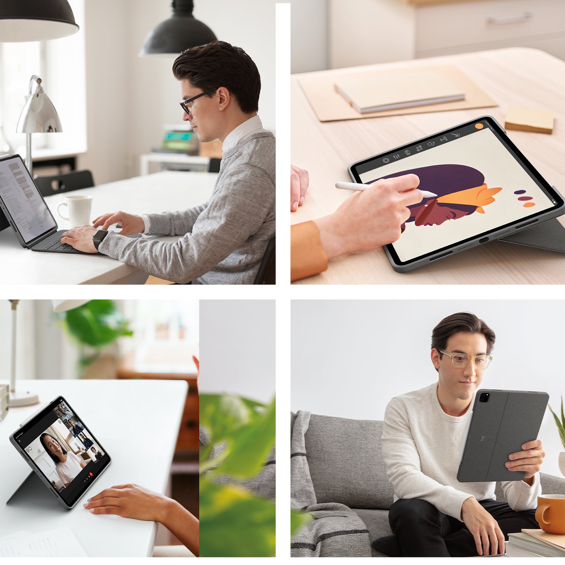 Logitech Combo Touch – Tastatur, CH-Layout (DE-CH), mit Touchpad, Grau – für iPad Pro 12,9" (5. Gen)