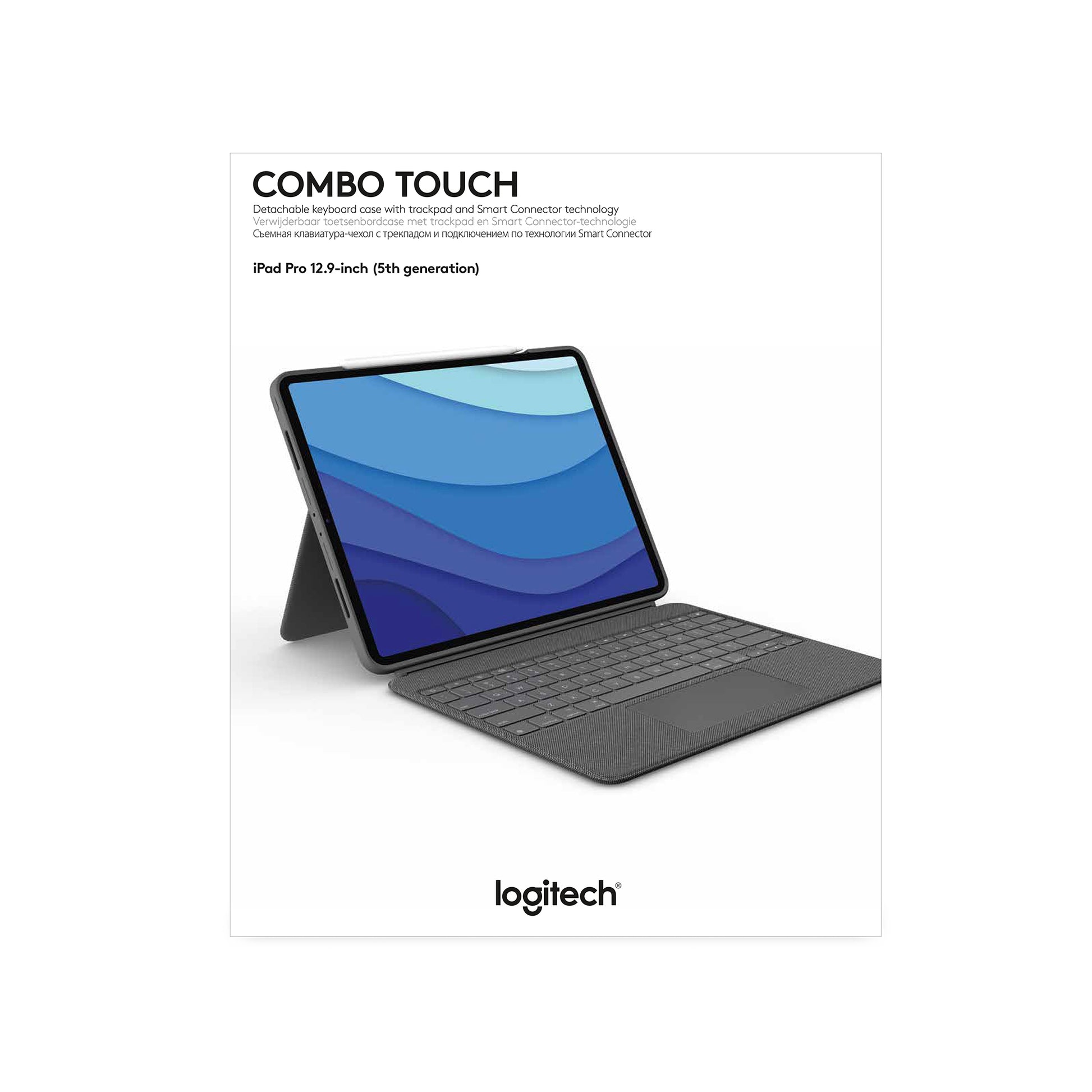 Logitech Combo Touch – Tastatur, CH-Layout (DE-CH), mit Touchpad, Grau – für iPad Pro 12,9" (5. Gen)