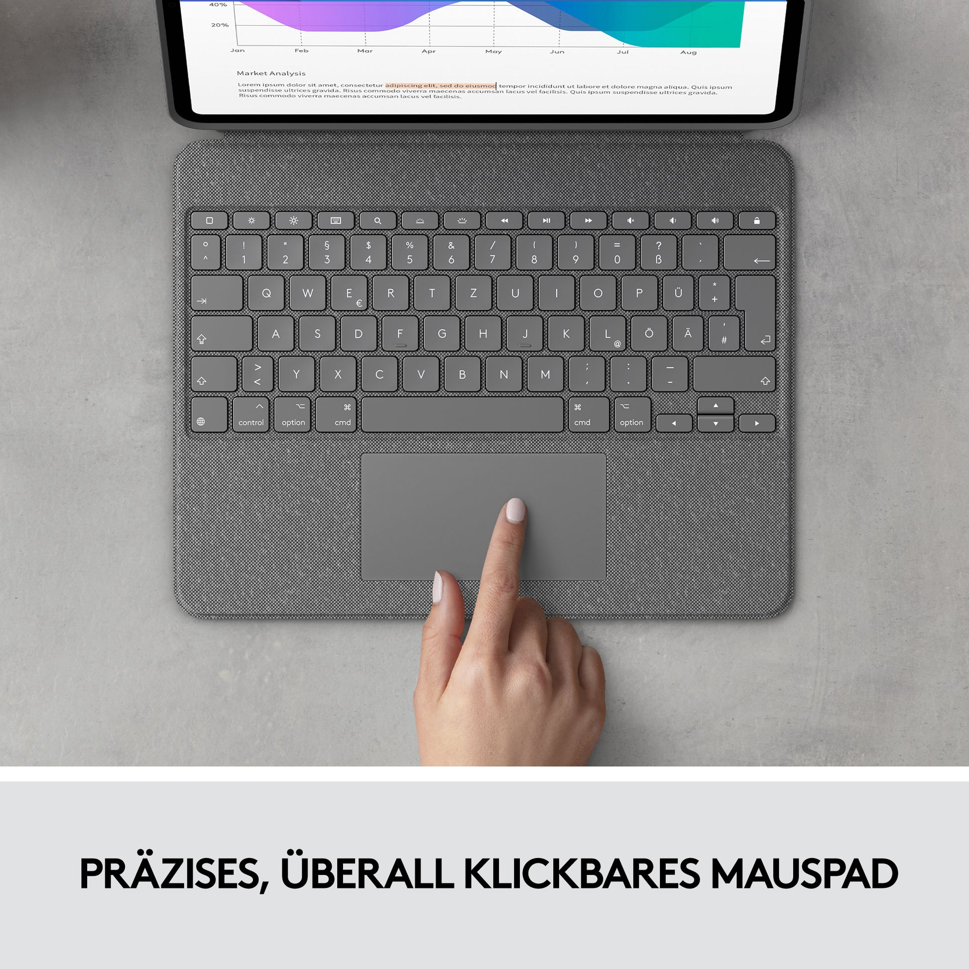 Logitech Combo Touch – Tastatur, FR-Layout (FR), mit Touchpad, Grau – für iPad Pro 12,9" (5. Generation)