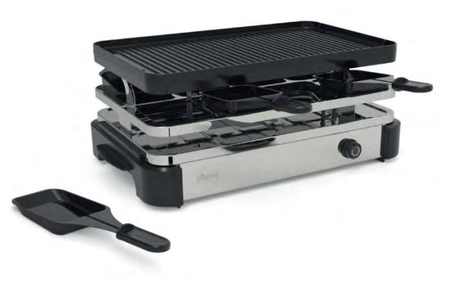 Koenig Raclette-Gerät B02246 – 8 Personen, 1200 W, 8 Pfännchen, Antihaftbeschichtet – Schwarz/Edelstahl