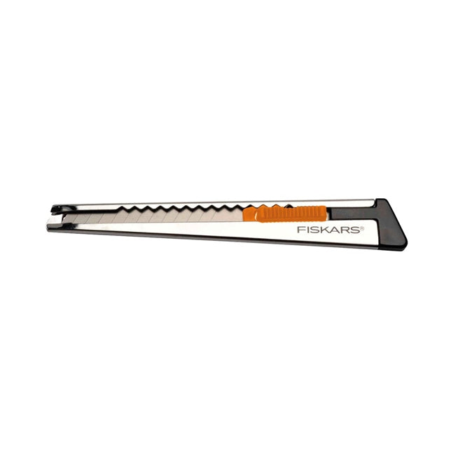 Fiskars 9 mm Abbrechmesser, Edelstahl, einziehbar, grau