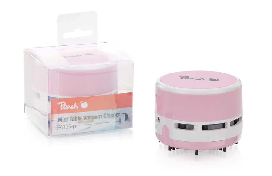 Peach Mini-Tischstaubsauger PA105 – Akku (2× AA), 80 mm × 65 mm, rosa