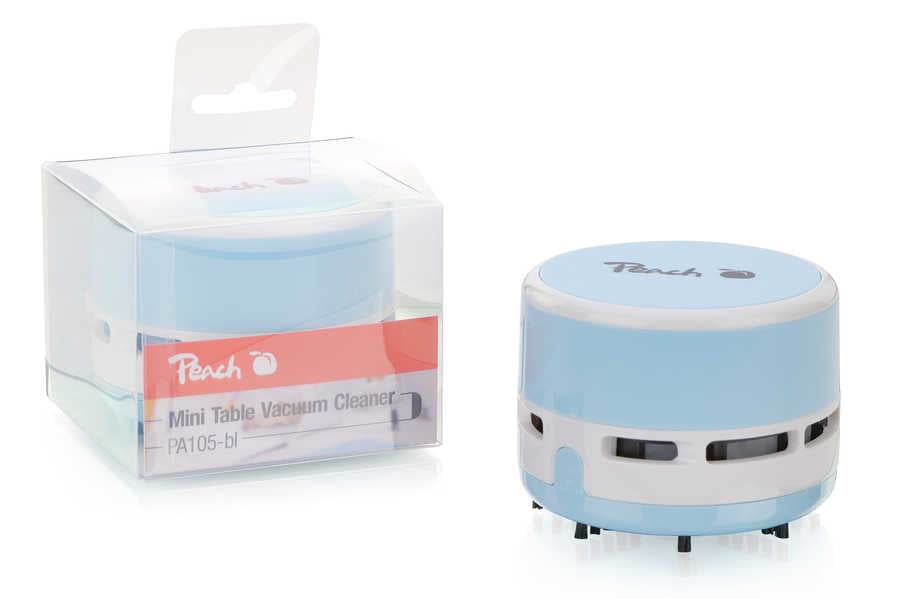 Peach Mini-Tischstaubsauger PA105 – Akku (2× AA), Ø 80 mm × 65 mm