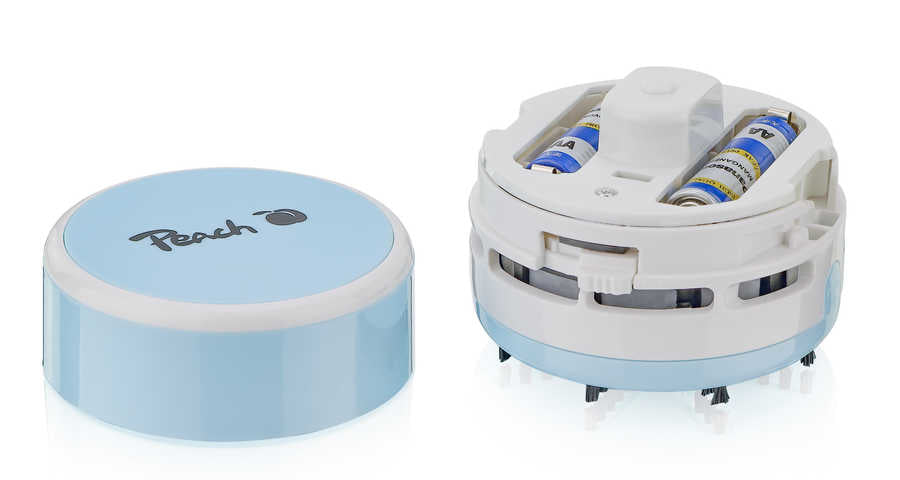 Peach Mini-Tischstaubsauger PA105 – Akku (2× AA), Ø 80 mm × 65 mm