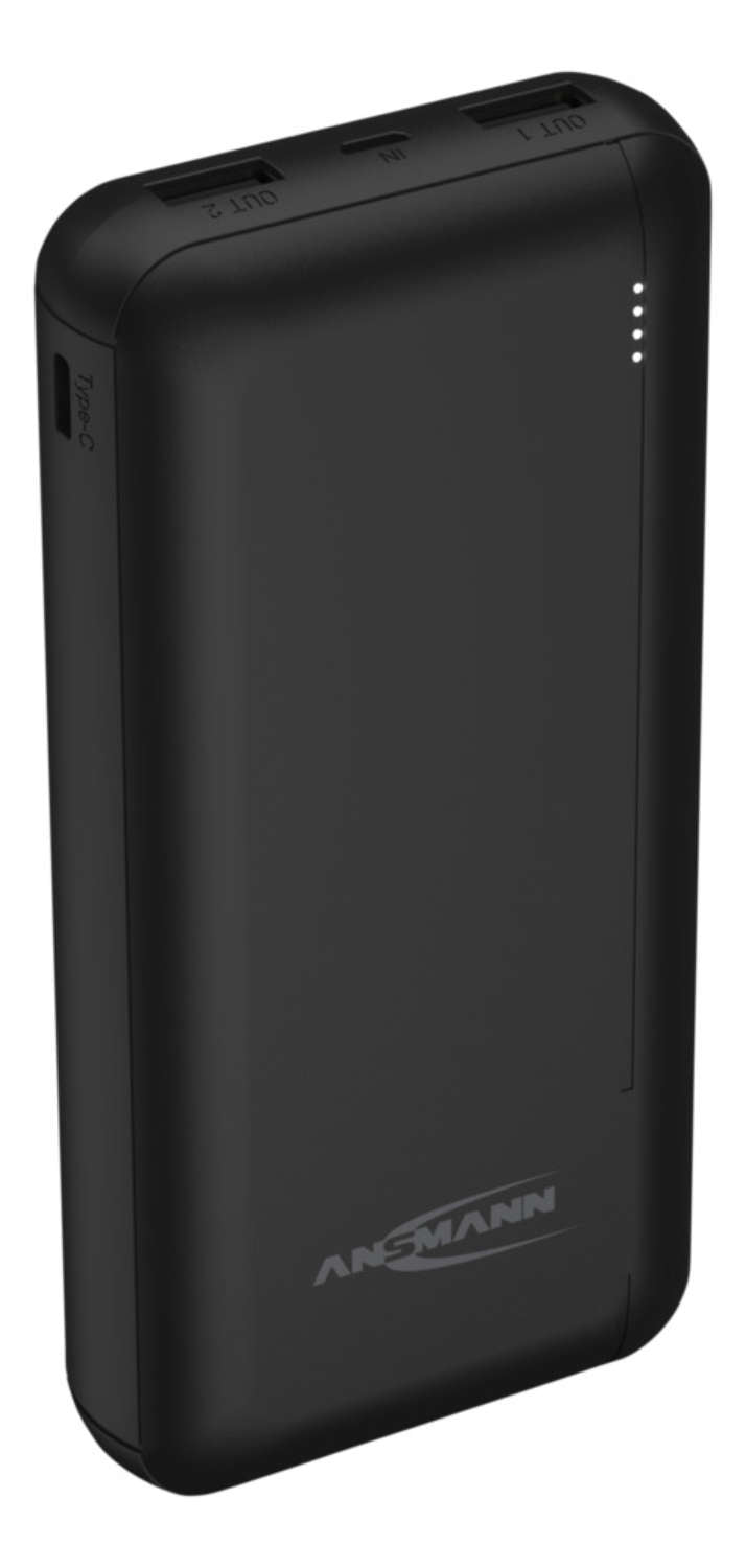 Ansmann Powerbank 20'000 mAh – 2× USB-A, schwarz
