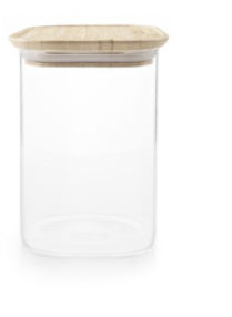 Ibili Vorratsdose 1,1 l, Ø 11 × 15 cm, Glas (Borosilikat)/Bambus, Transparent