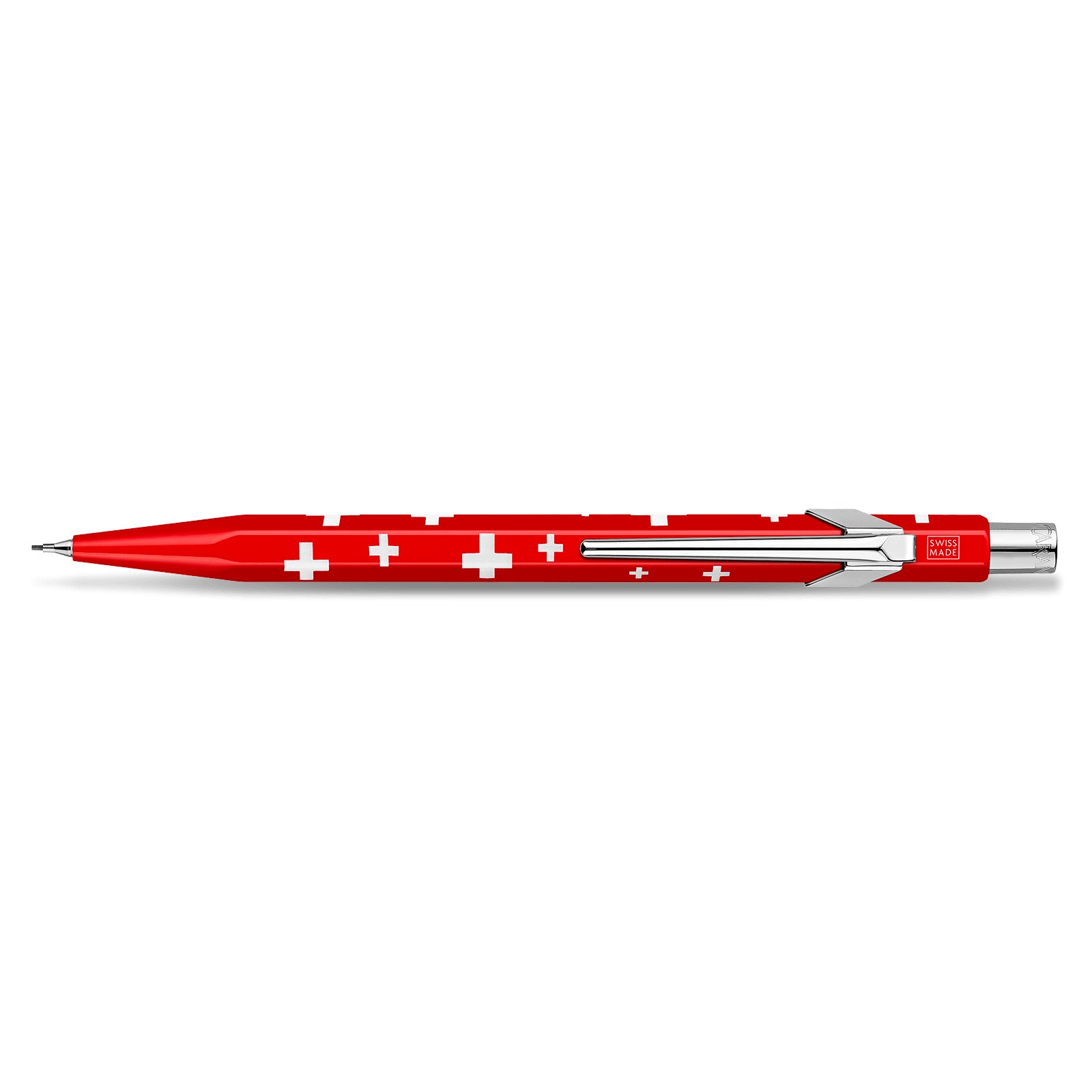 Caran d-Ache 849 Druckbleistift – 0,7 mm – Aluminium – Rot/Weiss – Mit Radierer